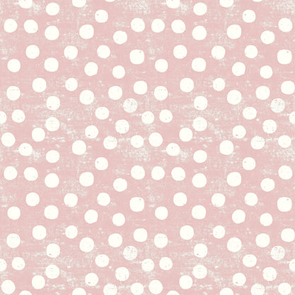 vintage pink, dusty rose, cream white, polka dots, circular patterns, distressed texture, weathered finish, quilting cotton, fabric panel, retro style, shabby chic, feminine design, soft pastels, geometric circles, vintage aesthetic, crafting material, sewing fabric, nursery theme, romantic mood