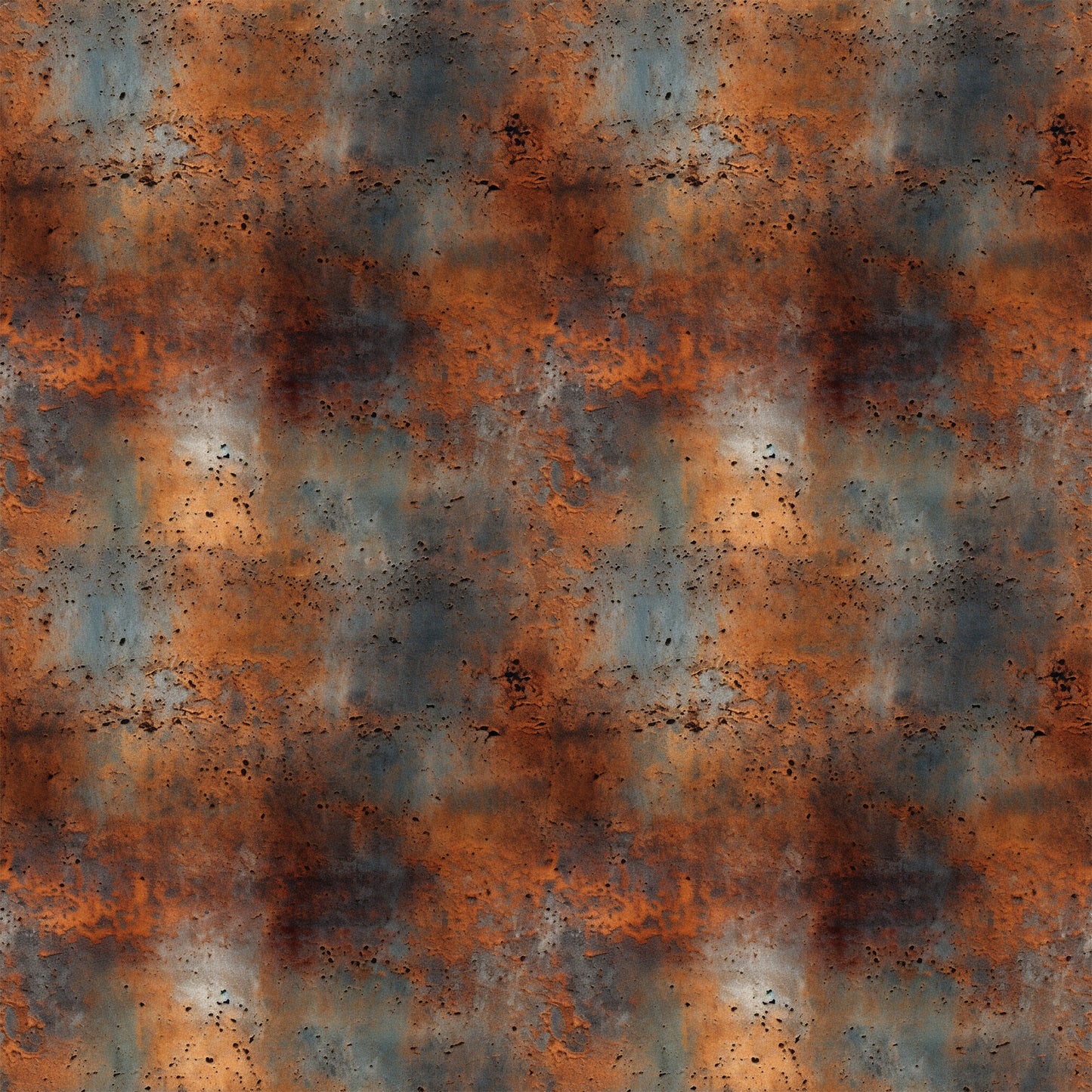 rust texture, orange, brown, gray, weathered metal, corrosion pattern, industrial texture, distressed surface, oxidation, speckled design, aged metal, patina effect, quilting cotton, fabric panel, grunge aesthetic, metallic appearance, worn finish, abstract pattern, earthy tones, textural design
