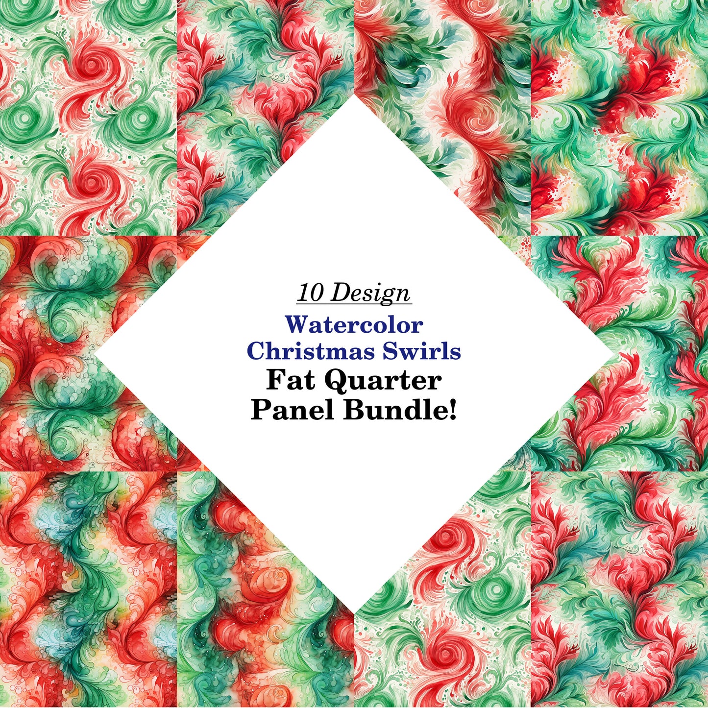 Watercolor Christmas Swirls Fat Quarter Bundle