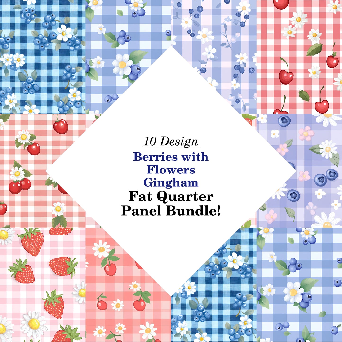 Berries with Flowers Gingham Fat Quarter Bundle