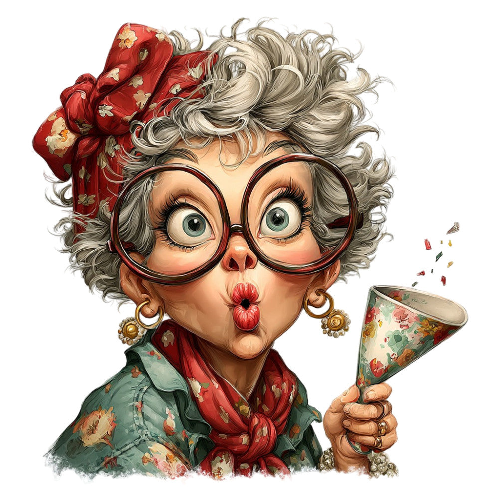 Whimsical Old Lady Birthday Fabric Panel 24