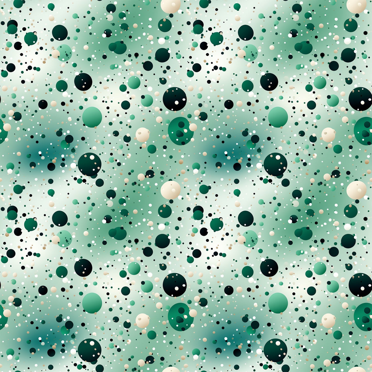 green, emerald, sage, cream, beige, black, white, confetti, dots, circles, polka dots, scattered pattern, abstract, modern, geometric, quilting cotton, fabric panel, cheerful, playful, random placement, bubble pattern
