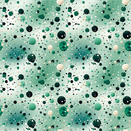 green, emerald, sage, cream, beige, black, white, confetti, dots, circles, polka dots, scattered pattern, abstract, modern, geometric, quilting cotton, fabric panel, cheerful, playful, random placement, bubble pattern