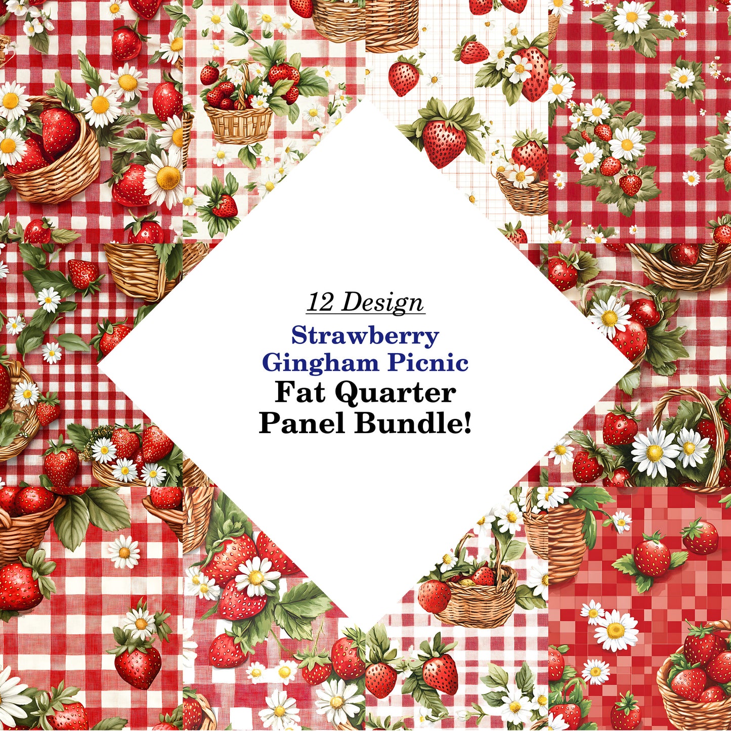 Strawberry Gingham Picnic Fat Quarter Bundle