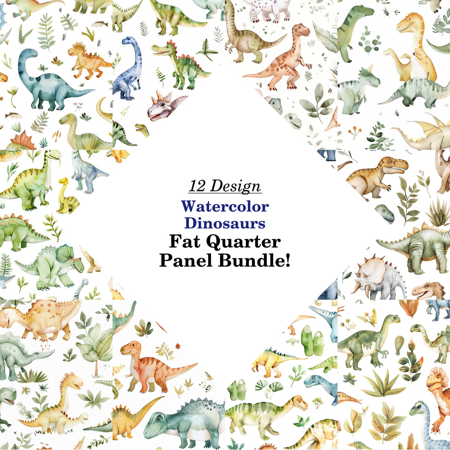Watercolor Dinosaurs Fat Quarter Bundle