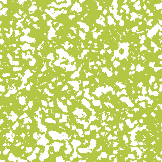 lime green, chartreuse, white, grunge pattern, distressed texture, abstract design, splatter effect, weathered look, vintage style, quilting cotton, fabric panel, modern art, contemporary, textured background, artistic splotches, irregular shapes, craft fabric, sewing material, geometric abstract, urban style
