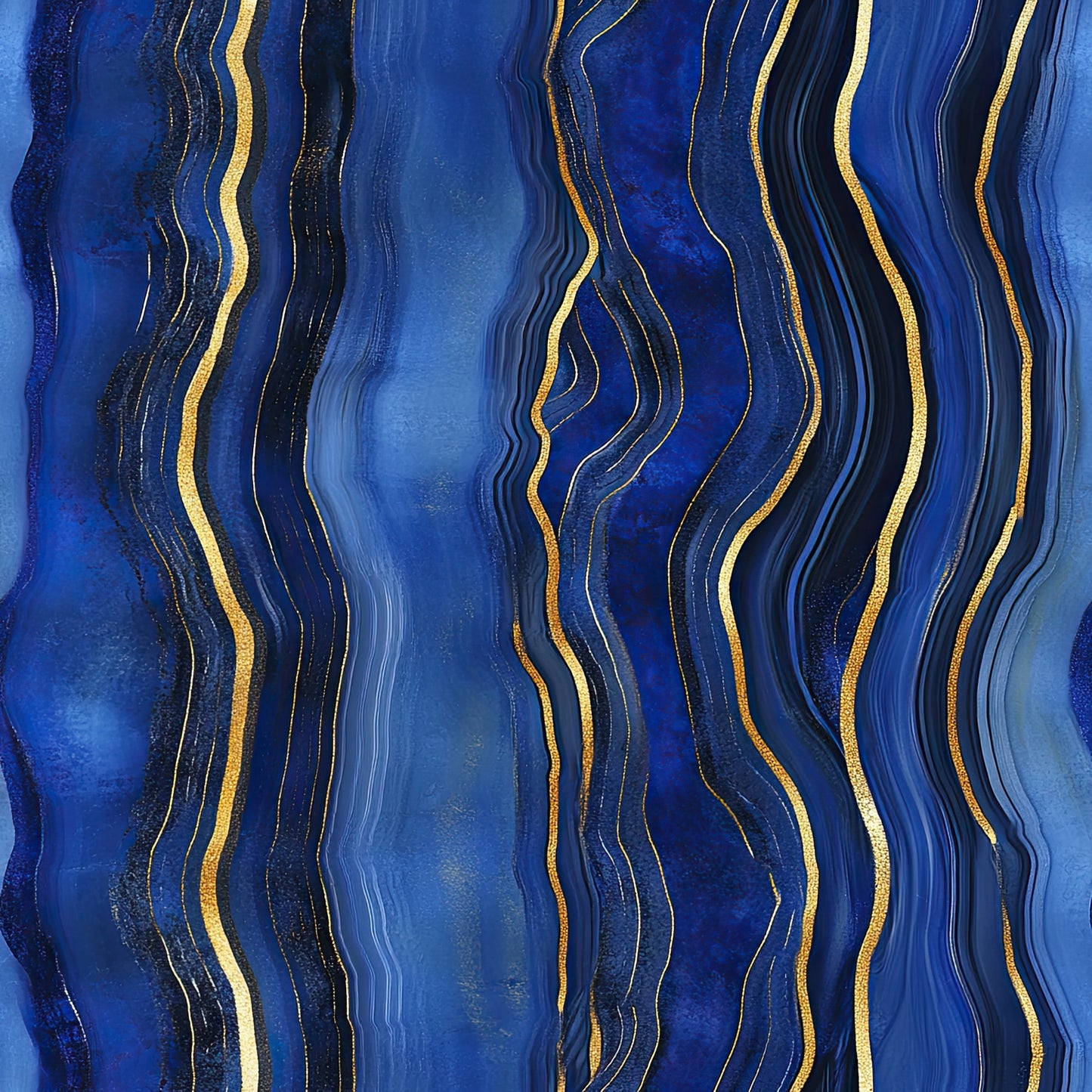 royal blue, navy blue, gold, metallic gold, agate pattern, geode design, flowing lines, wavy stripes, marbled texture, organic swirls, mineral inspired, luxurious, elegant, sophisticated, quilting cotton, fabric panel, abstract design, fluid movement, crystalline formation, deep blue tones