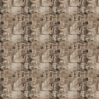 sepia, brown, beige, tan, cream, vintage newspapers, aged paper, antique print, nostalgic, retro style, quilting cotton, fabric panel, newspaper clippings, historical documents, old advertisements, worn texture, faded print, collage pattern, crafting material, sewing fabric