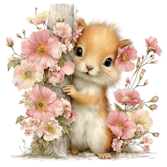 Whimsical Summer Squirrel Fabric Panel 45