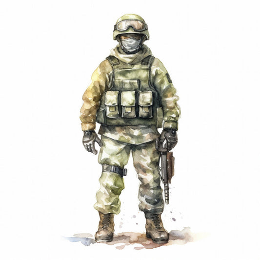 Watercolor Military Fabric Panel 23