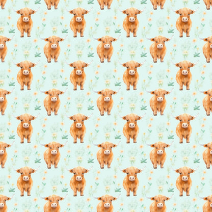 Funky Highland Cows Pattern 1 Quilting Cotton Fabric