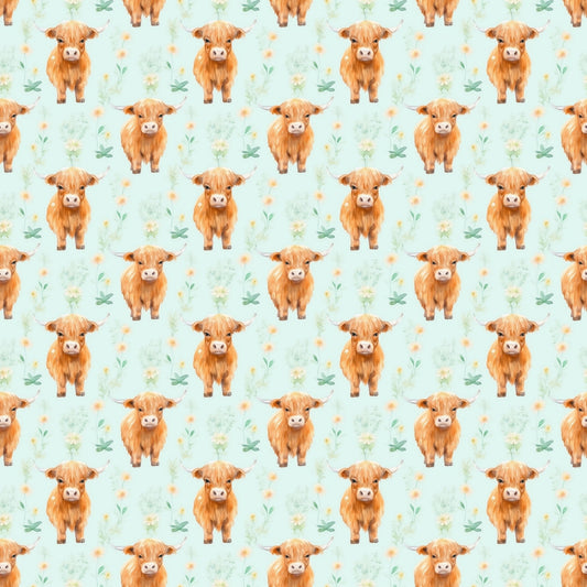 Funky Highland Cows Pattern 1 Quilting Cotton Fabric