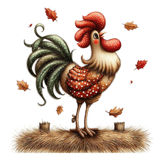 Whimsical Autumn Rooster Fabric Panel 12