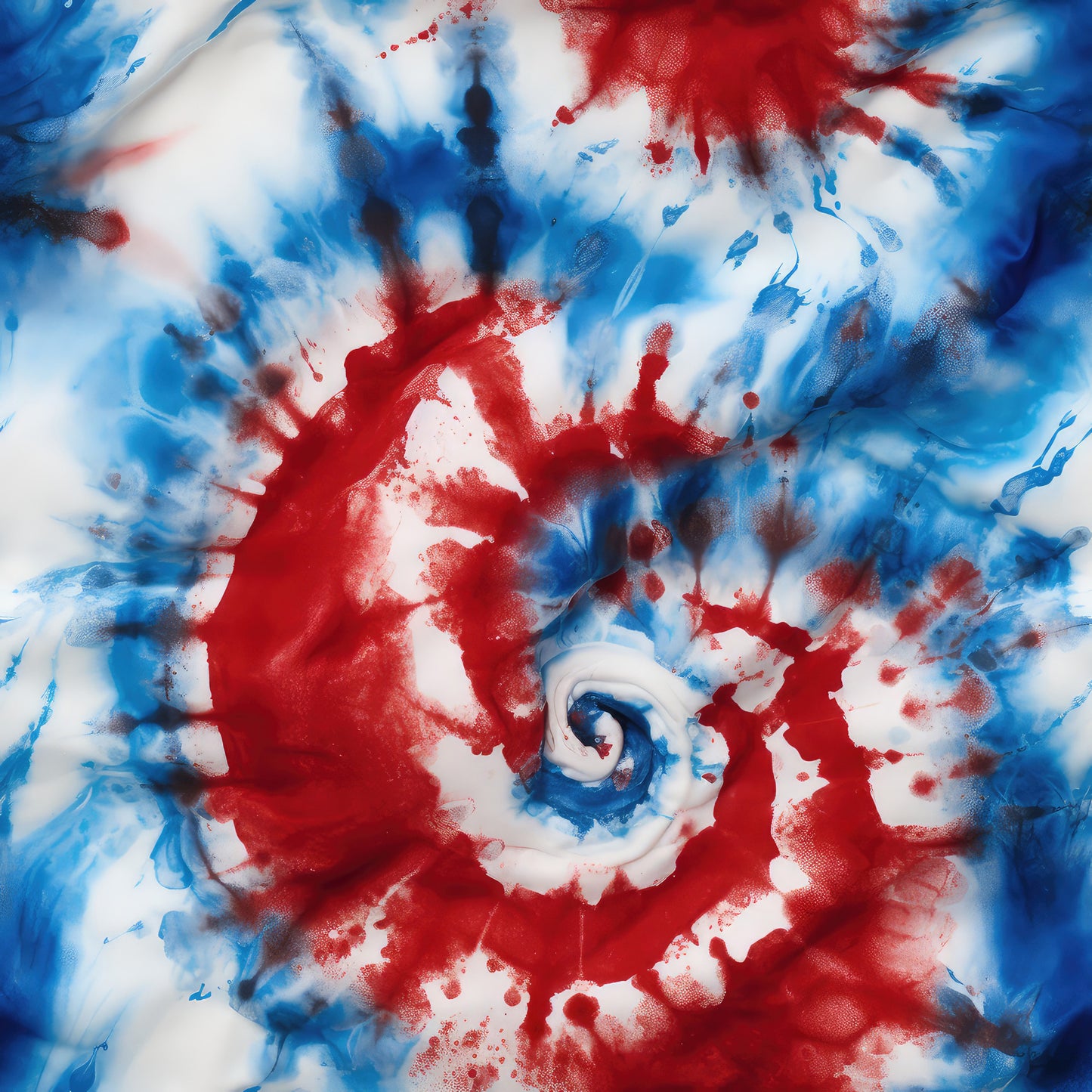 red, white, blue, tie-dye, spiral pattern, swirl design, patriotic colors, abstract pattern, cotton fabric, quilting panel, burst design, radiating pattern, americana theme, marbled effect, flowing design, dynamic swirls, fourth of july, flag colors, craft fabric, sewing material