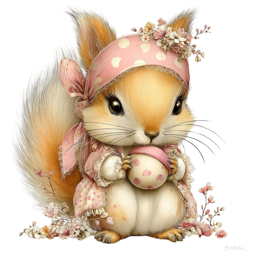 Whimsical Summer Squirrel Fabric Panel 52
