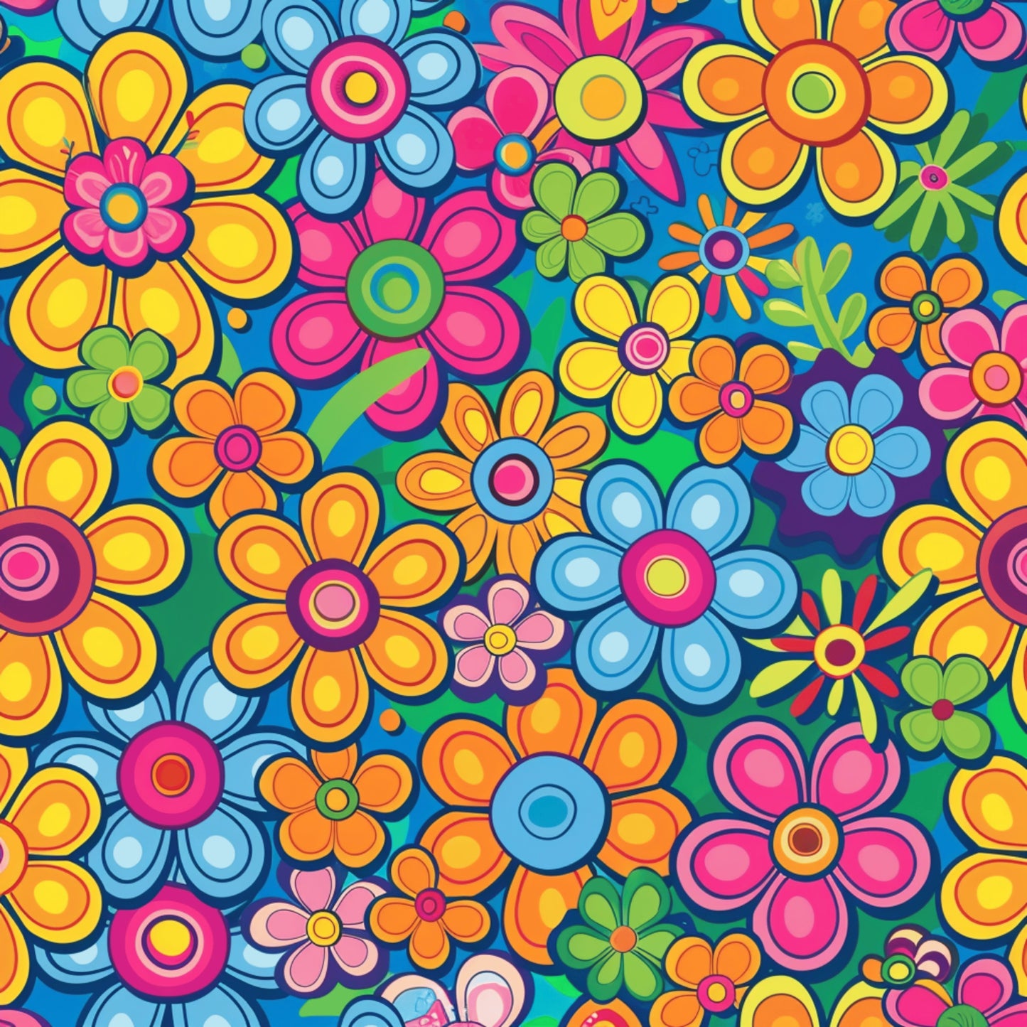 Rainbow Hippie Flowers Pattern 2 Quilting Cotton Fabric