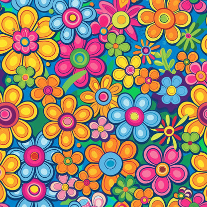 Rainbow Hippie Flowers Pattern 2 Quilting Cotton Fabric