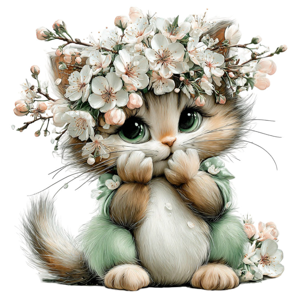 Whimsical Spring Cat Fabric Panel 7