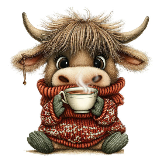 Whimsical Autumn Cow Fabric Panel 3