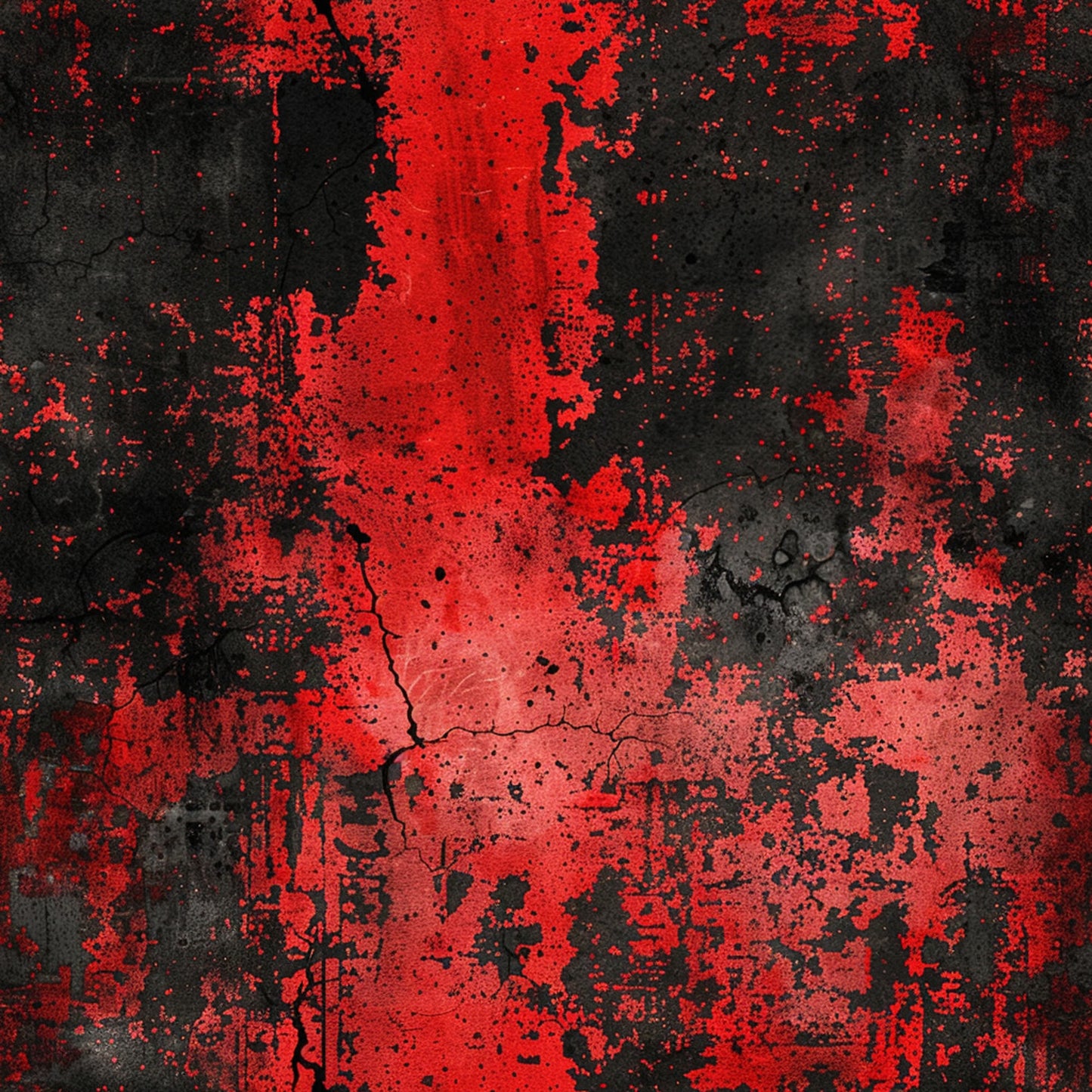 red, black, grunge, distressed, abstract, splatter, cracked, weathered, cotton fabric, quilting panel, textured, vintage, worn, paint splashes, dark background, crimson, scarlet, urban style, edgy, contemporary