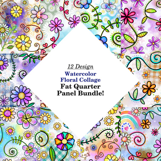 Watercolor Floral Collage Fat Quarter Bundle