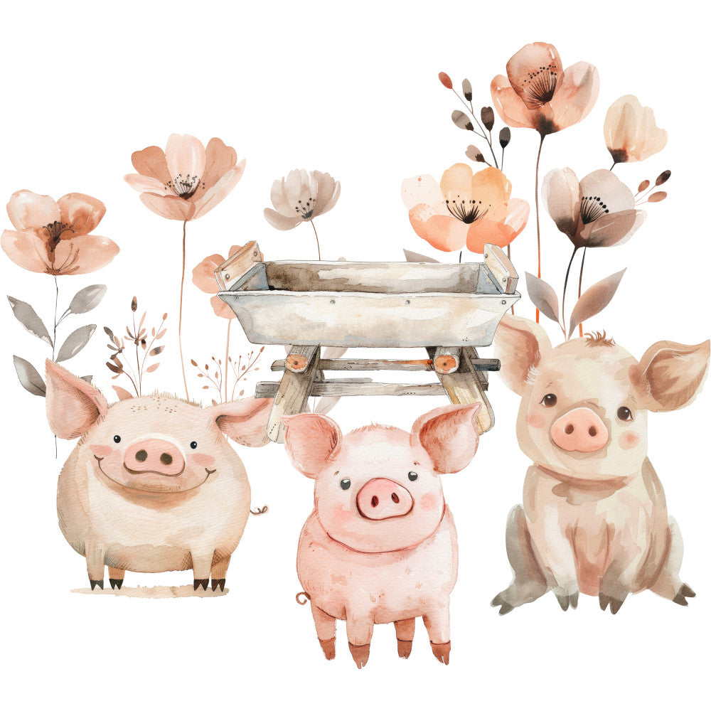 Watercolor Farm Fabric Panel 1