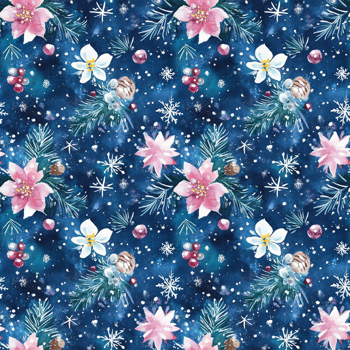 Daily Deal: Watercolor Blue Christmas Pattern 8 Quilting Cotton Fabric - 45" x 1 Yard"