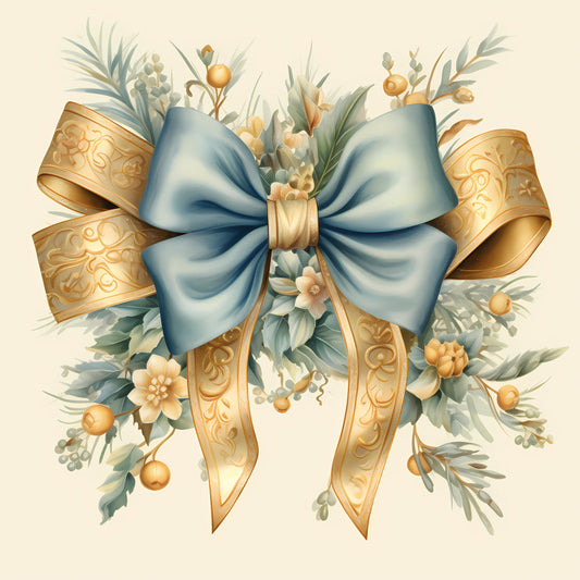 Light Blue and Gold Christmas Fabric Panel 2