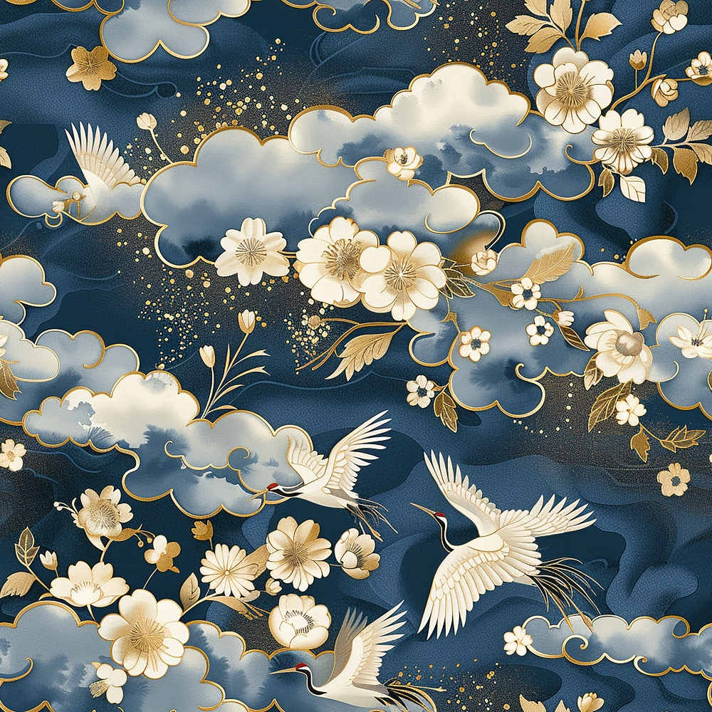 Daily Deal: Japanese Cranes Pattern 3 Quilting Cotton Fabric - 45" x 2 Yards"