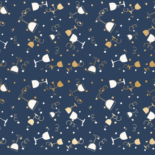 Daily Deal: Navy and Gold Celebration Pattern 4 Quilting Cotton Fabric - 118" x 1 Yard"