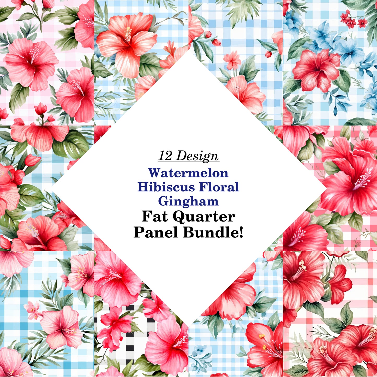 Watermelon Hibiscus Floral Gingham Fat Quarter Bundle