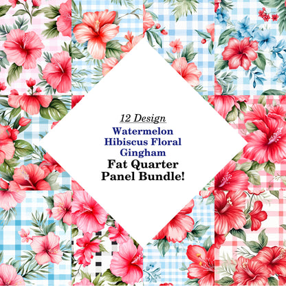 Watermelon Hibiscus Floral Gingham Fat Quarter Bundle