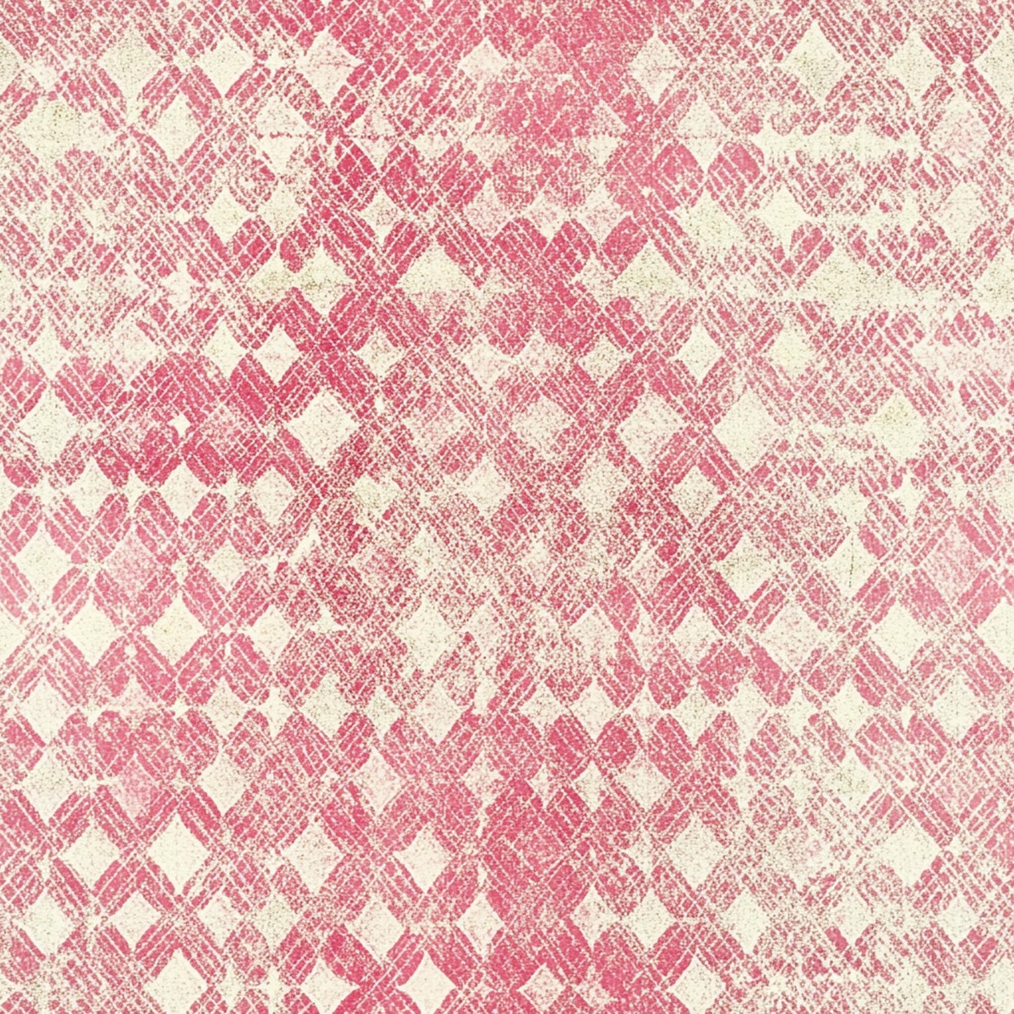 vintage pink, cream white, geometric pattern, diamond shapes, crosshatch texture, distressed finish, quilting cotton, fabric panel, worn appearance, shabby chic, faded print, repetitive motifs, dusty rose, soft pink, weathered look, cotton fabric, quilt blocks, muted tones, retro style