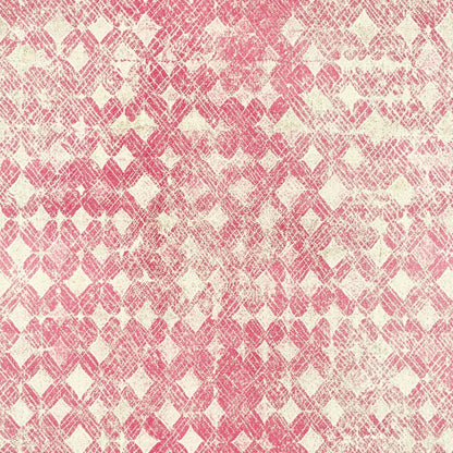 vintage pink, cream white, geometric pattern, diamond shapes, crosshatch texture, distressed finish, quilting cotton, fabric panel, worn appearance, shabby chic, faded print, repetitive motifs, dusty rose, soft pink, weathered look, cotton fabric, quilt blocks, muted tones, retro style