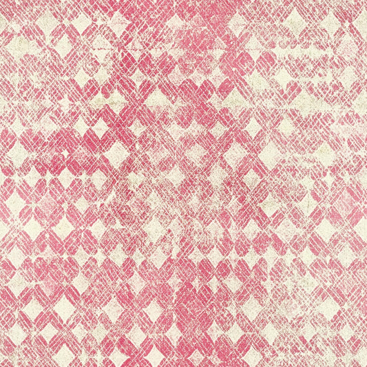 vintage pink, cream white, geometric pattern, diamond shapes, crosshatch texture, distressed finish, quilting cotton, fabric panel, worn appearance, shabby chic, faded print, repetitive motifs, dusty rose, soft pink, weathered look, cotton fabric, quilt blocks, muted tones, retro style