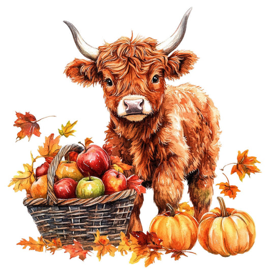 Autumn Highland Cow Fabric Panel 6