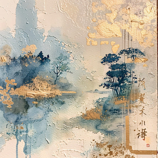 Asian Landscapes on Rice Paper Fabric Panel 17