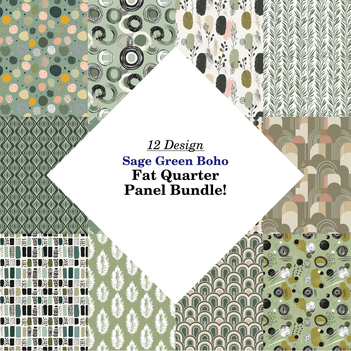 Sage Green Boho Fat Quarter Bundle