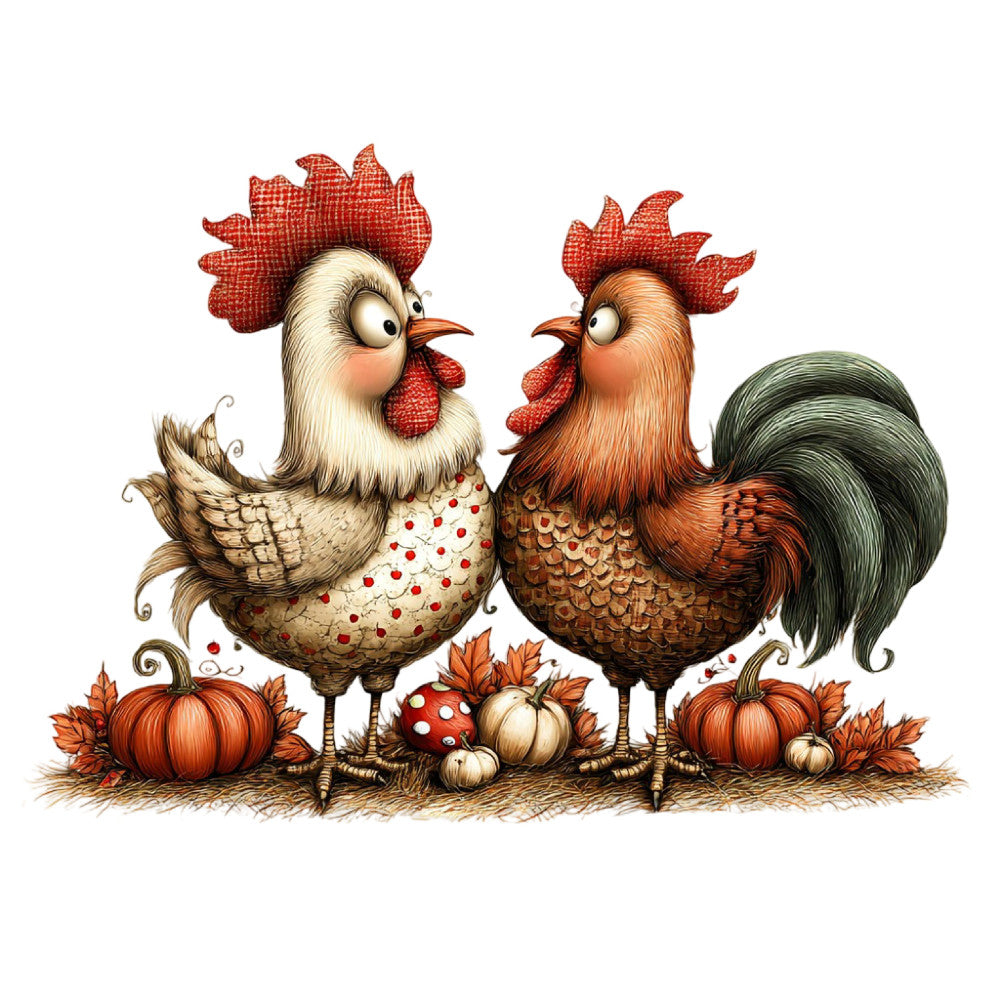 Whimsical Autumn Rooster Fabric Panel 13