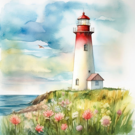 Watercolor Lighthouse Fabric Panel 3