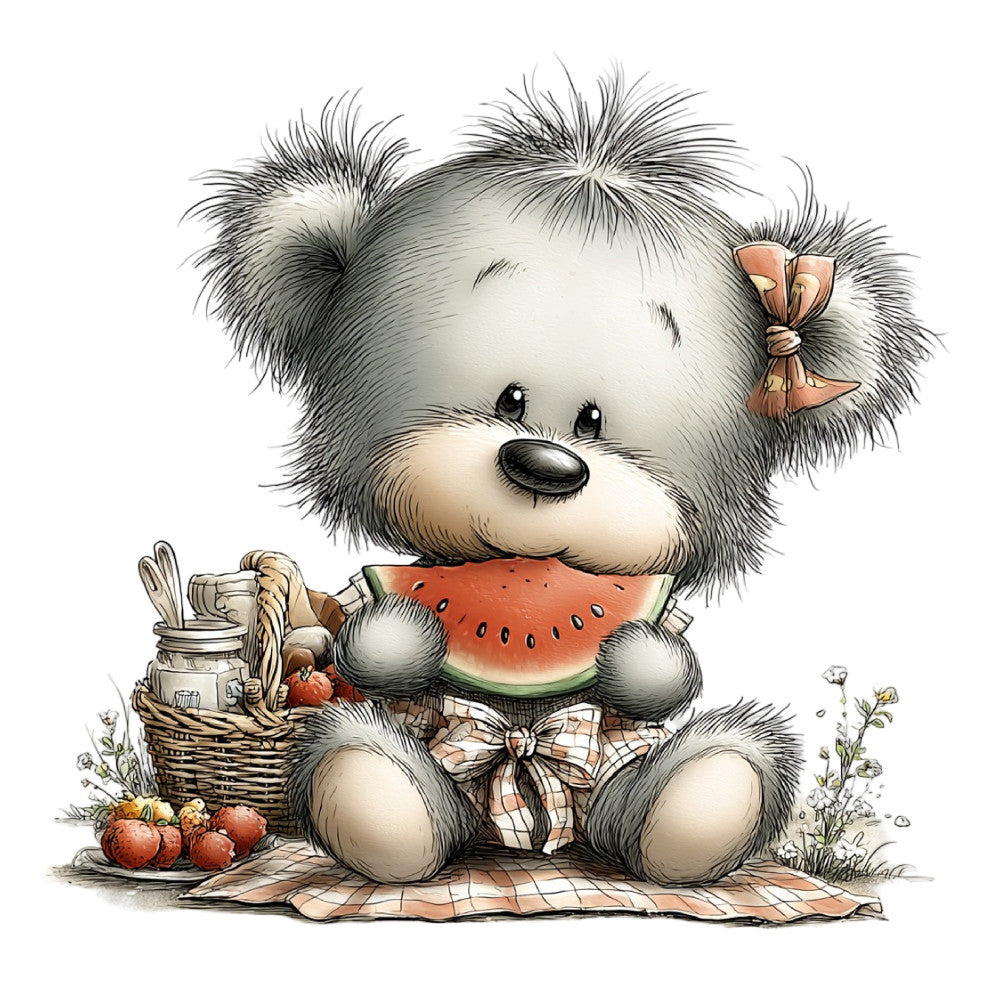 Whimsical Summer Teddy Bear Fabric Panel 15