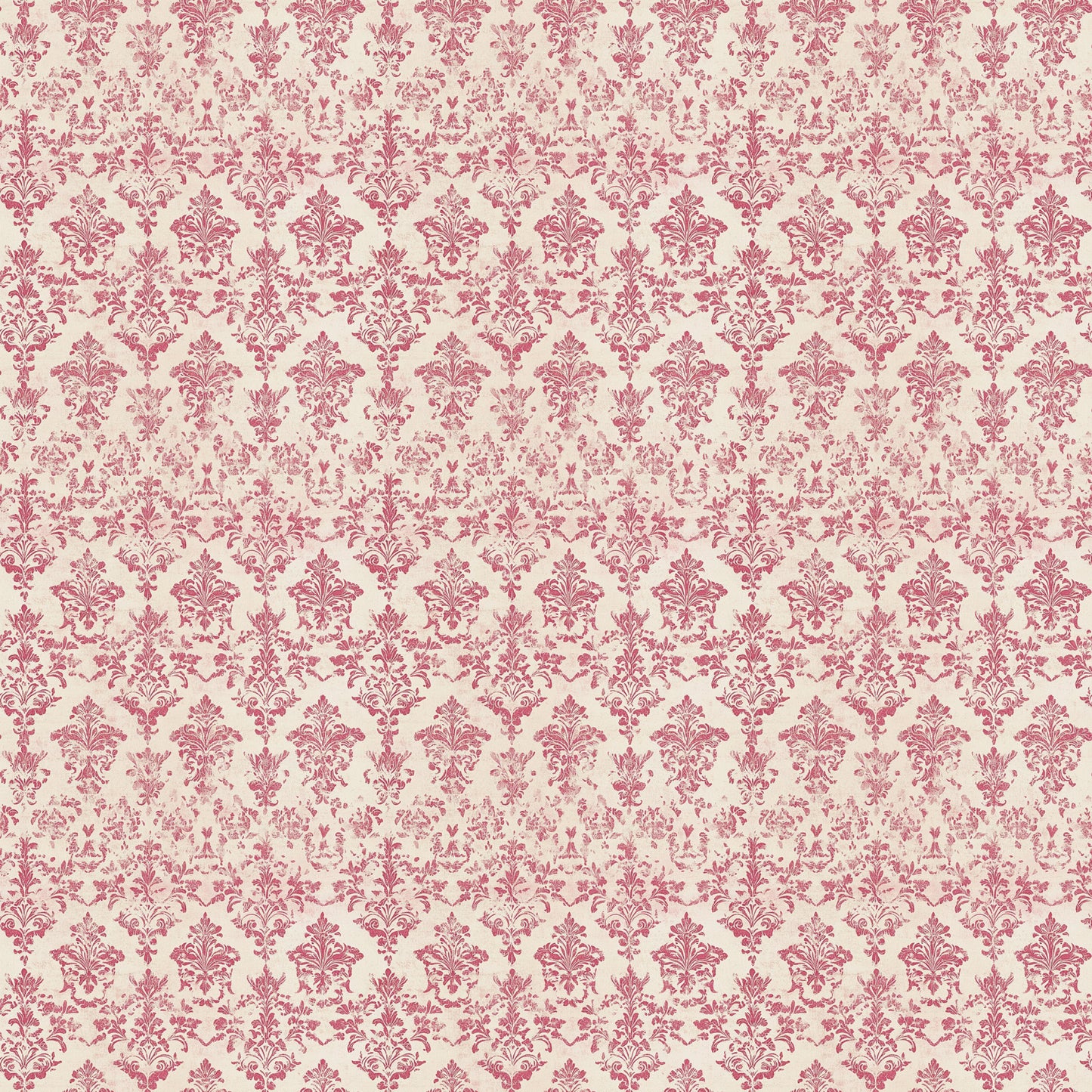 vintage pink, dusty rose, cream background, damask pattern, ornate motifs, floral scrollwork, baroque design, decorative flourishes, quilting cotton, fabric panel, intricate details, symmetrical repeat, elegant swirls, antique style, soft palette, romantic mood, victorian inspired, delicate ornaments