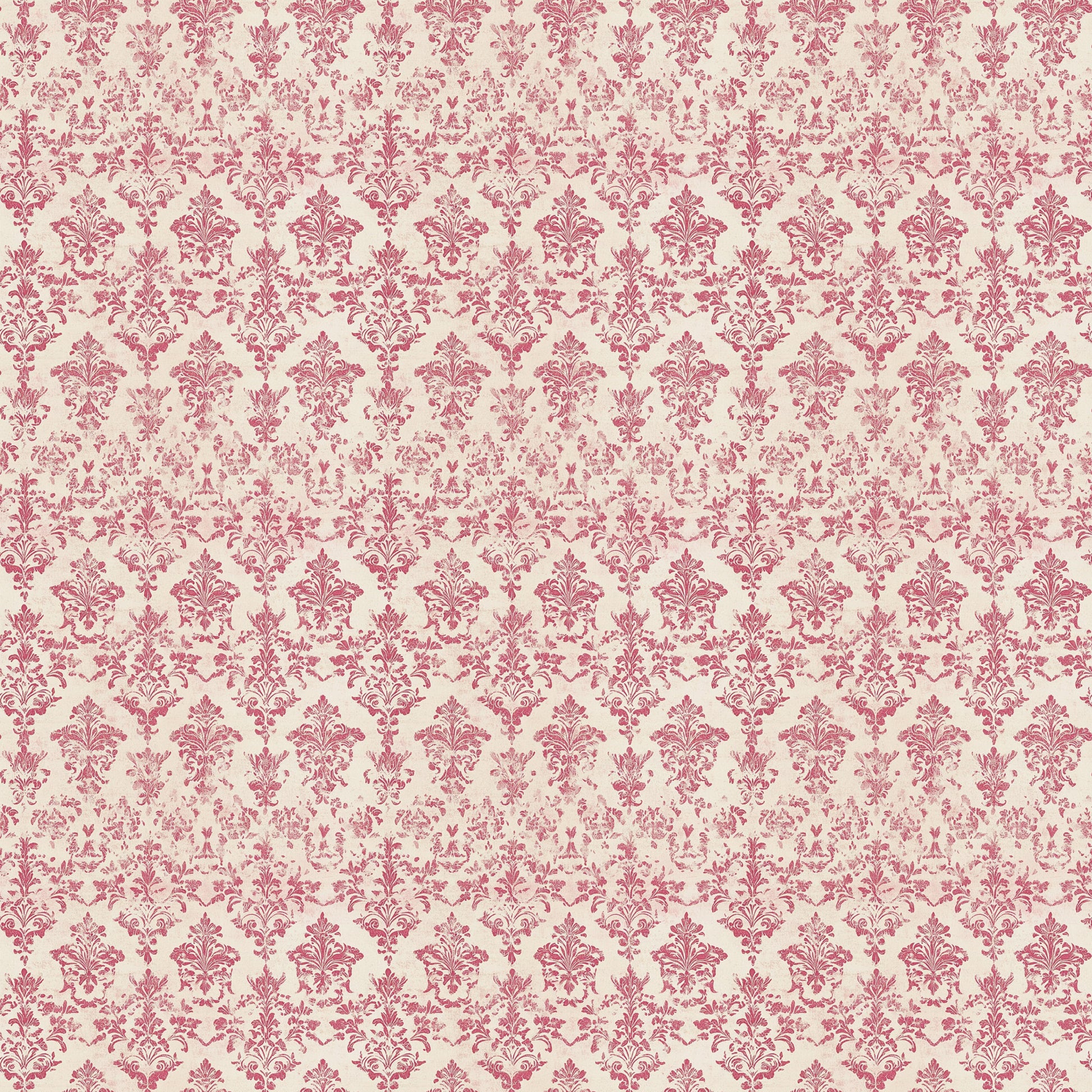 vintage pink, dusty rose, cream background, damask pattern, ornate motifs, floral scrollwork, baroque design, decorative flourishes, quilting cotton, fabric panel, intricate details, symmetrical repeat, elegant swirls, antique style, soft palette, romantic mood, victorian inspired, delicate ornaments