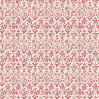 vintage pink, dusty rose, cream background, damask pattern, ornate motifs, floral scrollwork, baroque design, decorative flourishes, quilting cotton, fabric panel, intricate details, symmetrical repeat, elegant swirls, antique style, soft palette, romantic mood, victorian inspired, delicate ornaments