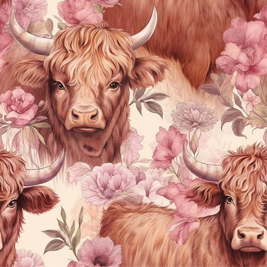 Pretty Highland Cows Pattern 4 Quilting Cotton Fabric