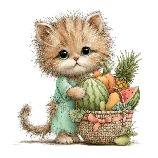 Whimsical Summer Cat Fabric Panel 17