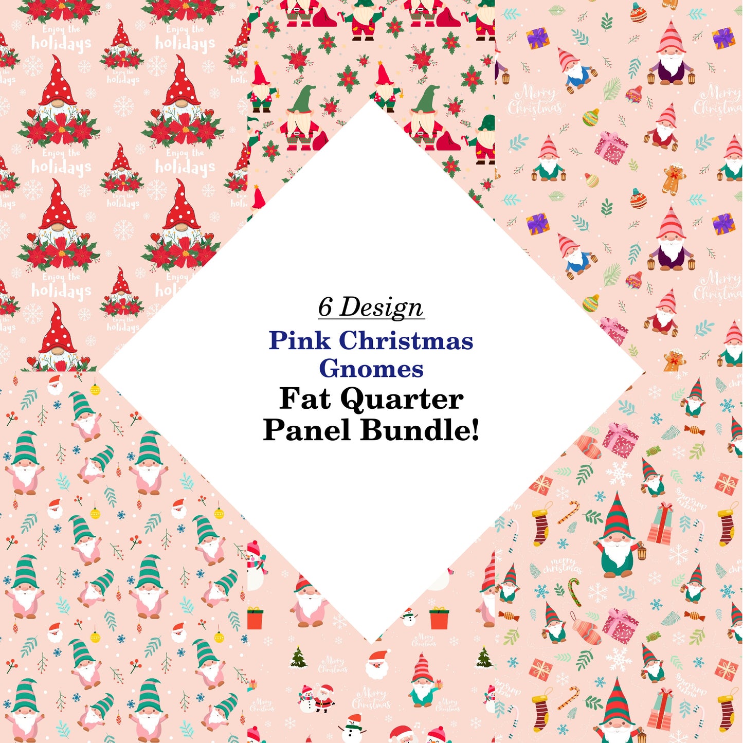 Pink Christmas Gnomes Fat Quarter Bundle