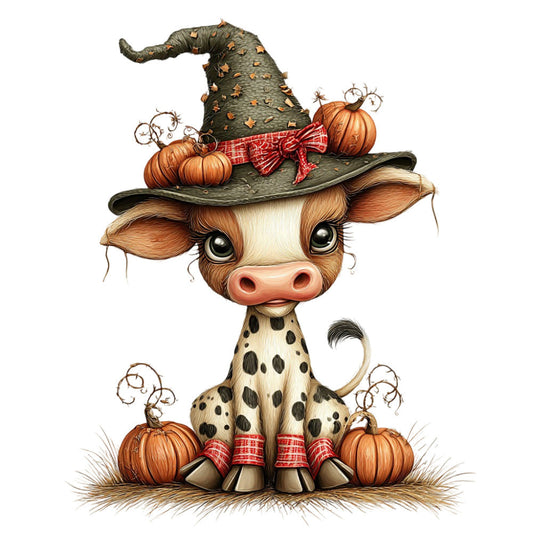 Whimsical Autumn Cow Fabric Panel 21