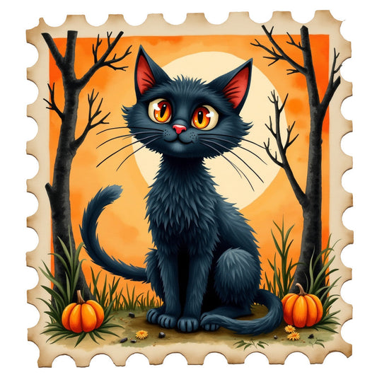Halloween Postage Stamps Fabric Panel 9