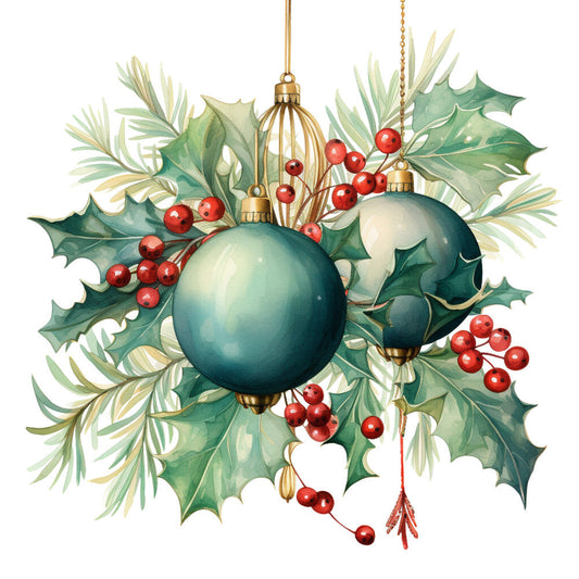 Holly and Baubles Fabric Panel 22